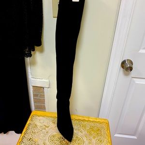 Black Knit Thigh High Women Boots